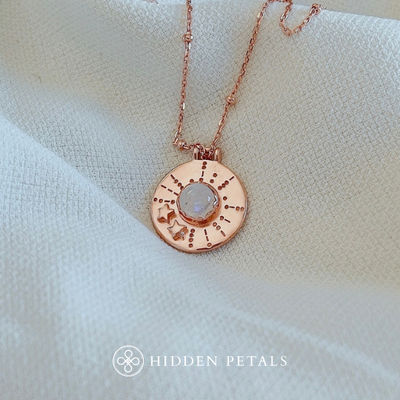 Hidden Petals Asteria Rose Gold Plated Necklace#stone_rainbow-moonstone