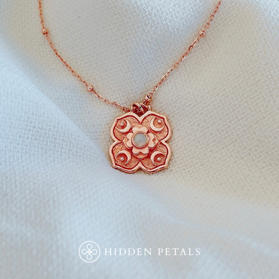 Hidden Petals Cosmic Dreamer Rose Gold Plated Necklace#stone_rainbow-moonstone
