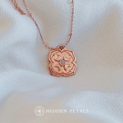 Hidden Petals Selene Rose Gold Plated Necklace#stone_rainbow-moonstone